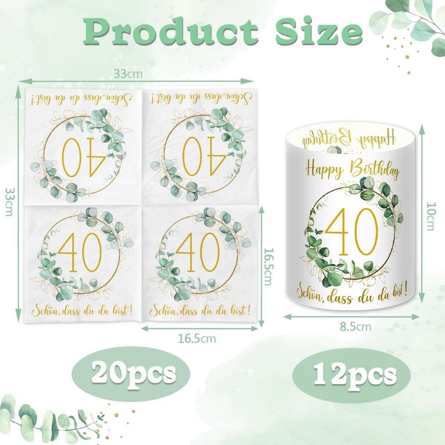 Servietten Windlicht Konfetti Set 40. Geburtstag Deko Grün