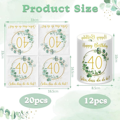 Servietten Windlicht Konfetti Set 40. Geburtstag Deko Grün
