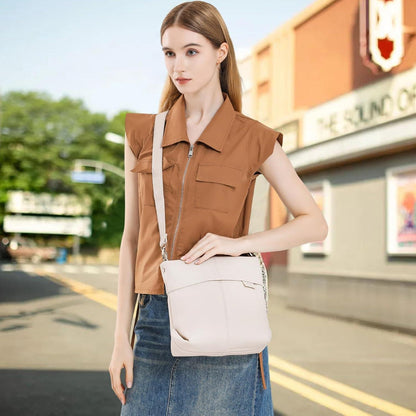 Umhängetasche Damen Mittelgroß PU Leder Beige 2 Gurt Crossbody
