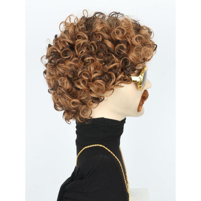 Afro Perücken Set 70er Jahre mit Bart & Kette - Blond Mix Braun