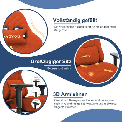 Andyou Gaming Stuhl Racing Chair Bürostuhl mit Lendenkissen Fußstütze Kopfkissen