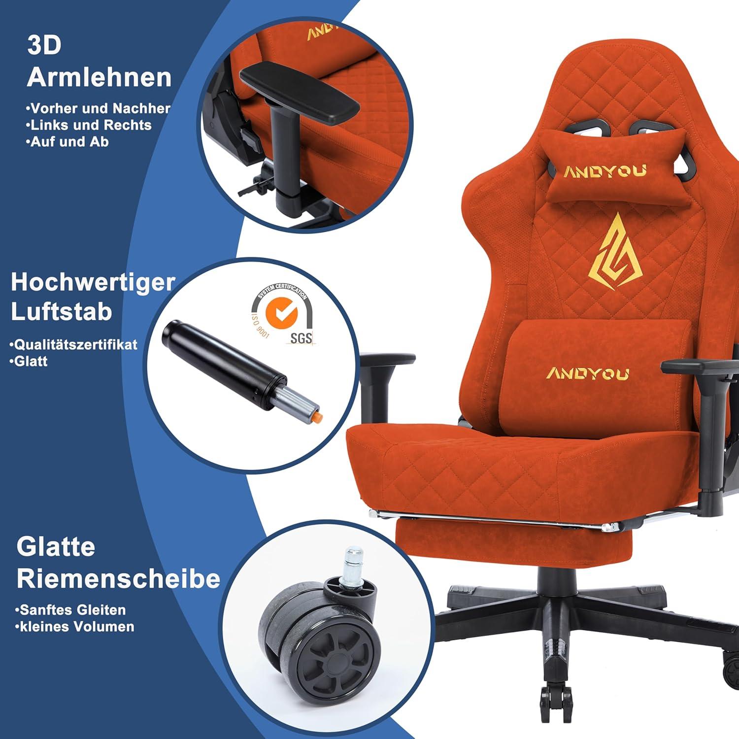 Gaming Stuhl Racing Gamer Sessel mit Lendenkissen Fußstütze Kopfkissen