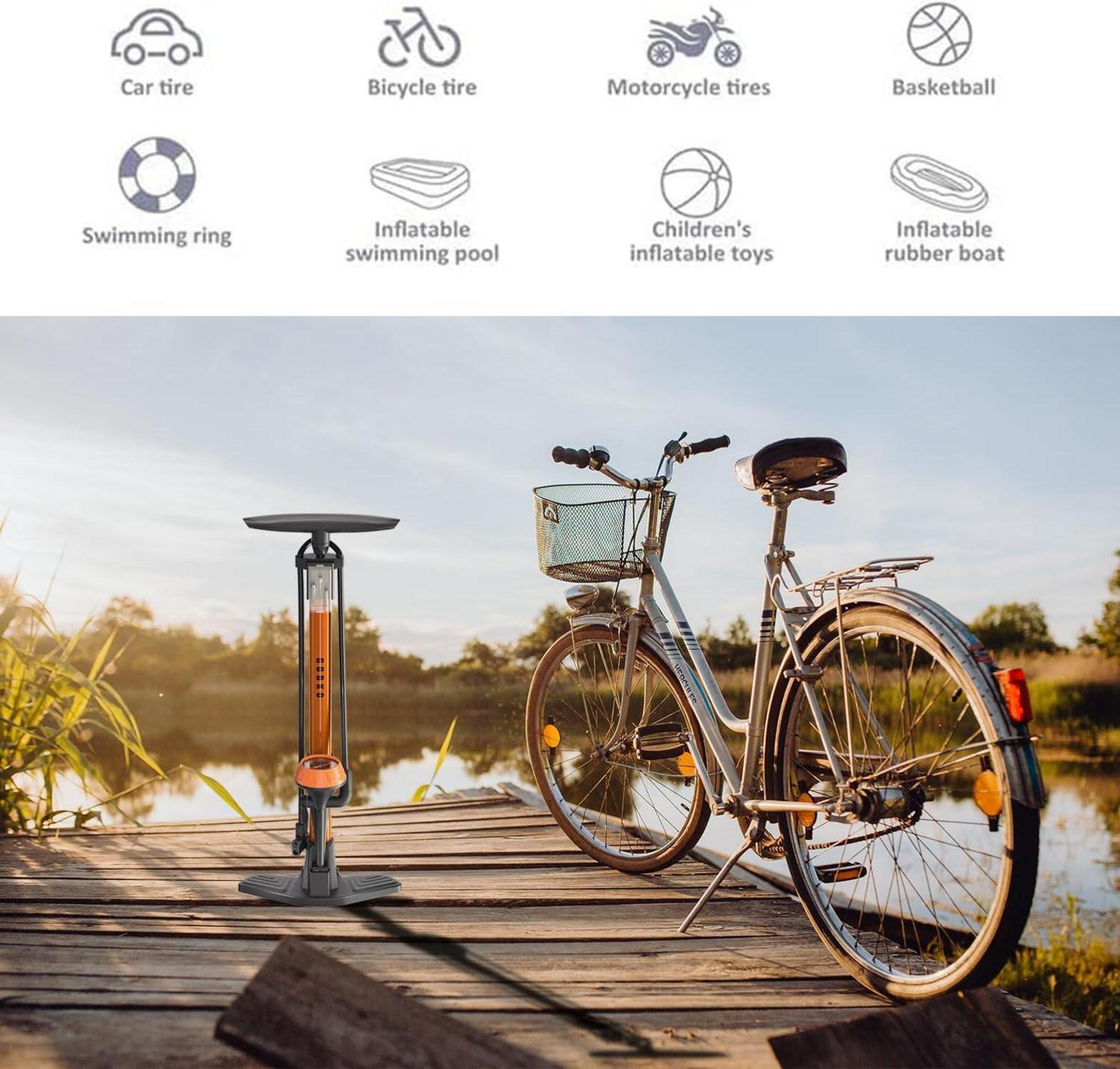 Hochdruck Fahrradpumpe mit Manometer für Rennrad MTB - 160 Psi