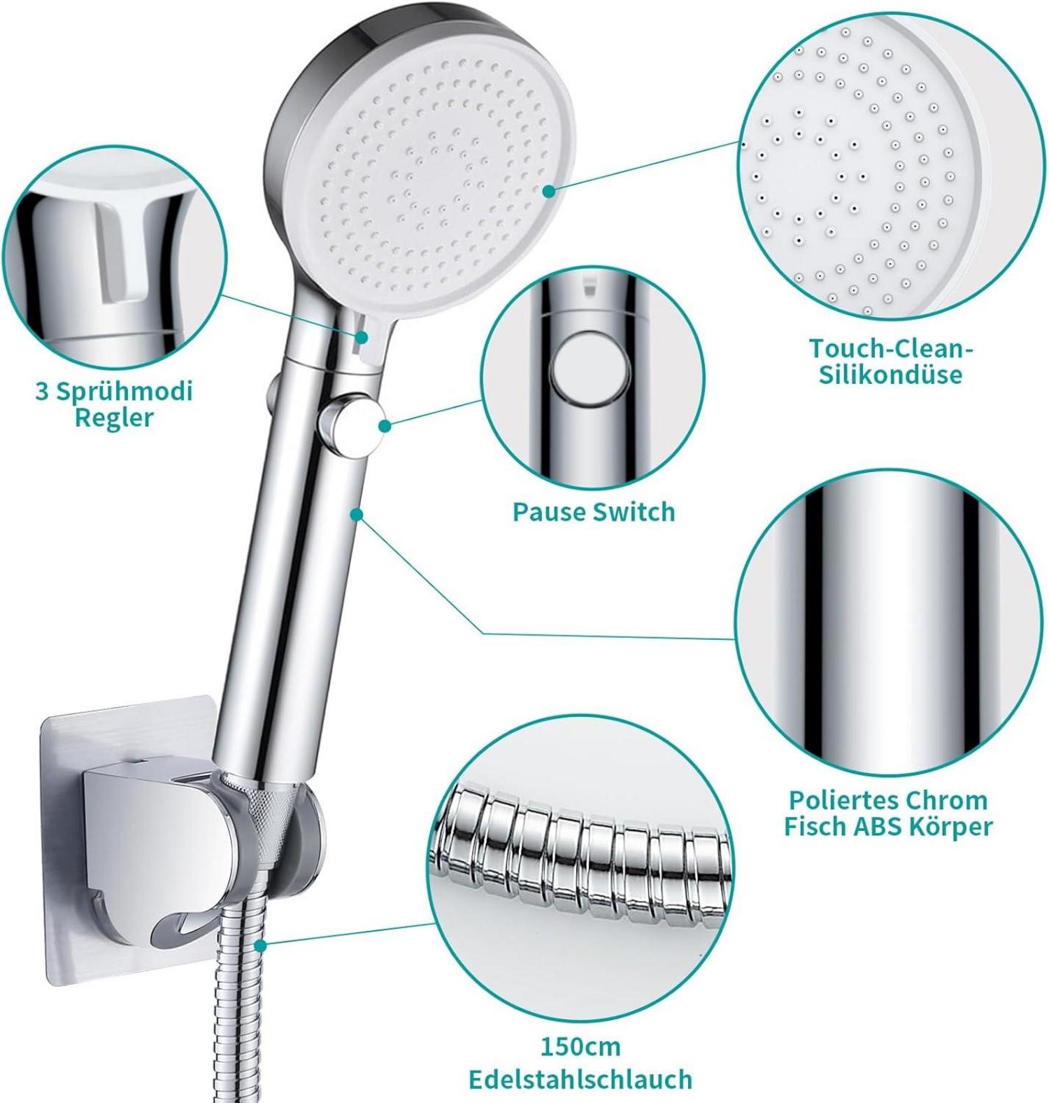 Duschkopf Handbrause mit 3 Strahlarten und Wasserstop-Funktion
