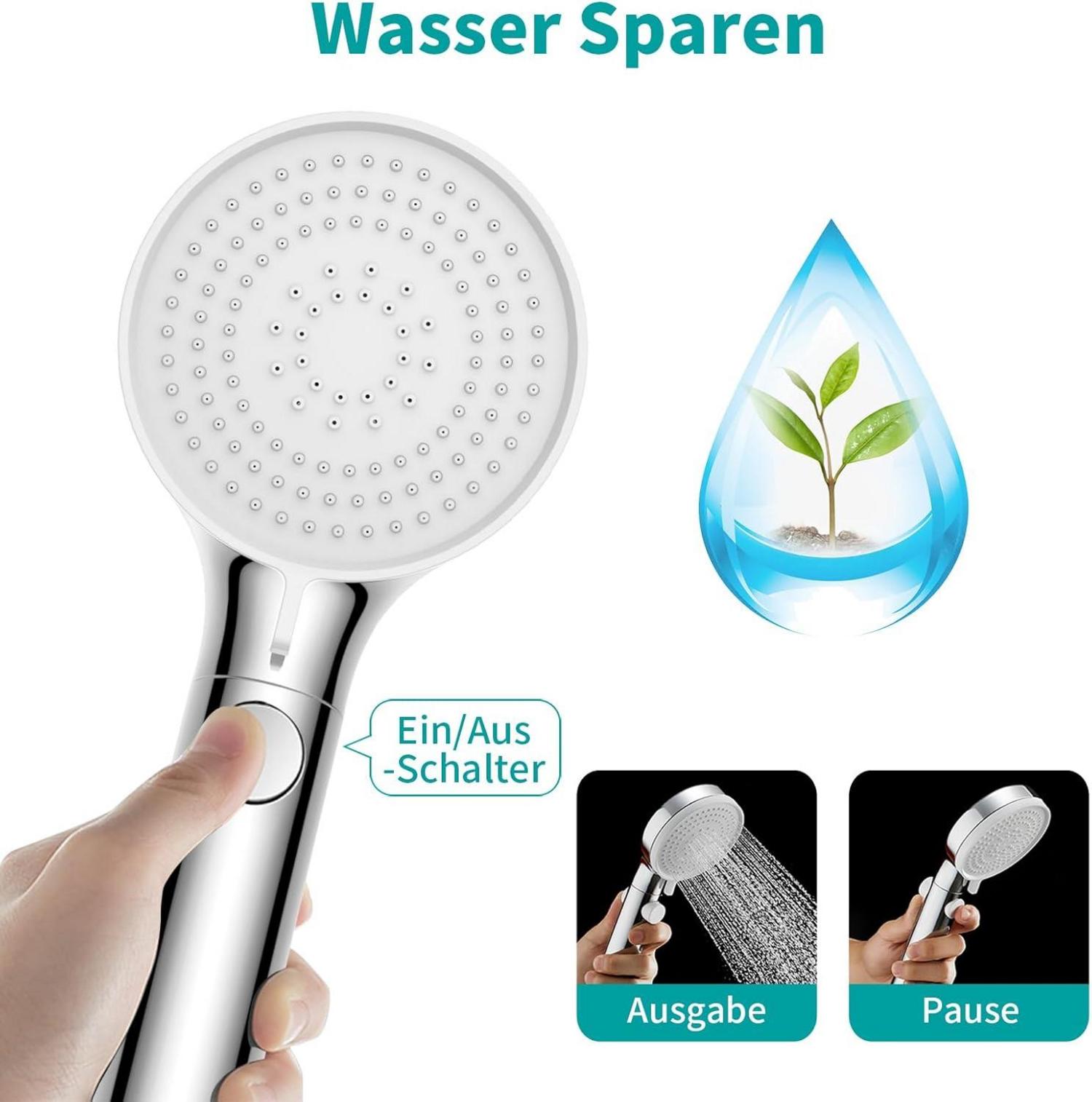 Duschkopf mit 3 Strahlarten und Drucksteigerungsfunktion