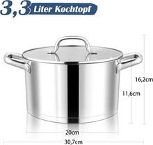 Joyfair 20cm 3-Lagiger Edelstahl Kochtopf mit Glasdeckel