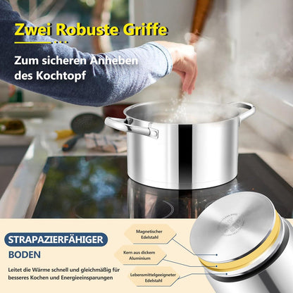 Joyfair 20cm Kochtopf 3-Lagiger Boden Glasdeckel Induktion 3,3L