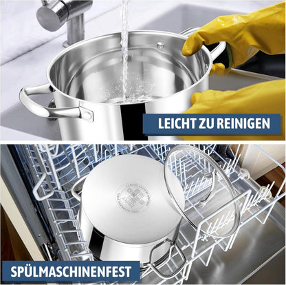 Kochtopf 20cm Edelstahl 3-Lagiger Boden Glasdeckel Induktion 3,3L