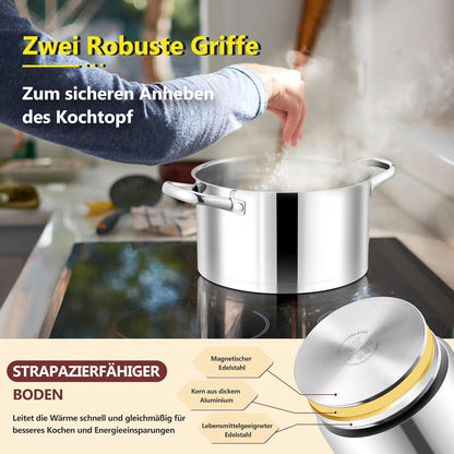 Joyfair Edelstahl Kochtopf 24cm mit Glasdeckel 5,6 L InduktionHerde
