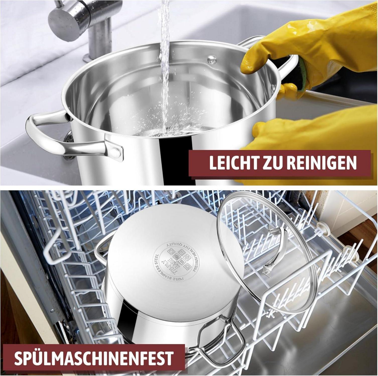 Kochtopf Edelstahl mit Glasdeckel 24cm 5,6L Suppentopf Induktion