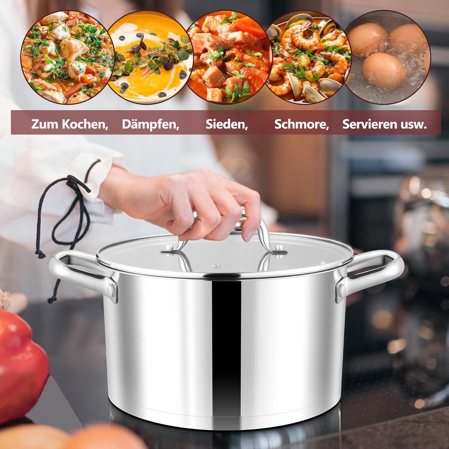 Joyfair Edelstahl Kochtopf 24cm mit Glasdeckel 5,6 L InduktionHerde