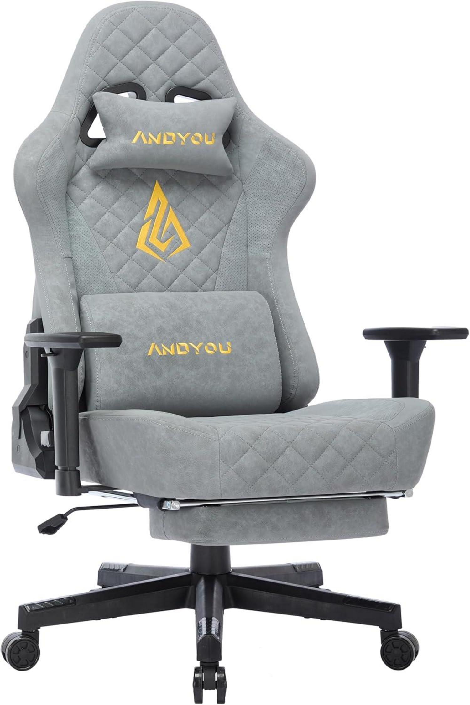 Gaming Stuhl Racing Gamer Bürostuhl 3D Armlehnen Grau
