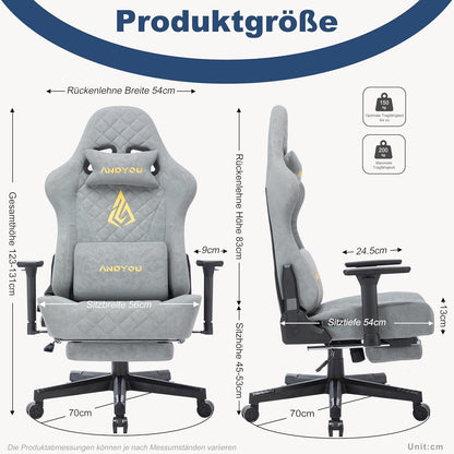 Gaming Stuhl Racing Gamer Bürostuhl 3D Armlehnen Grau