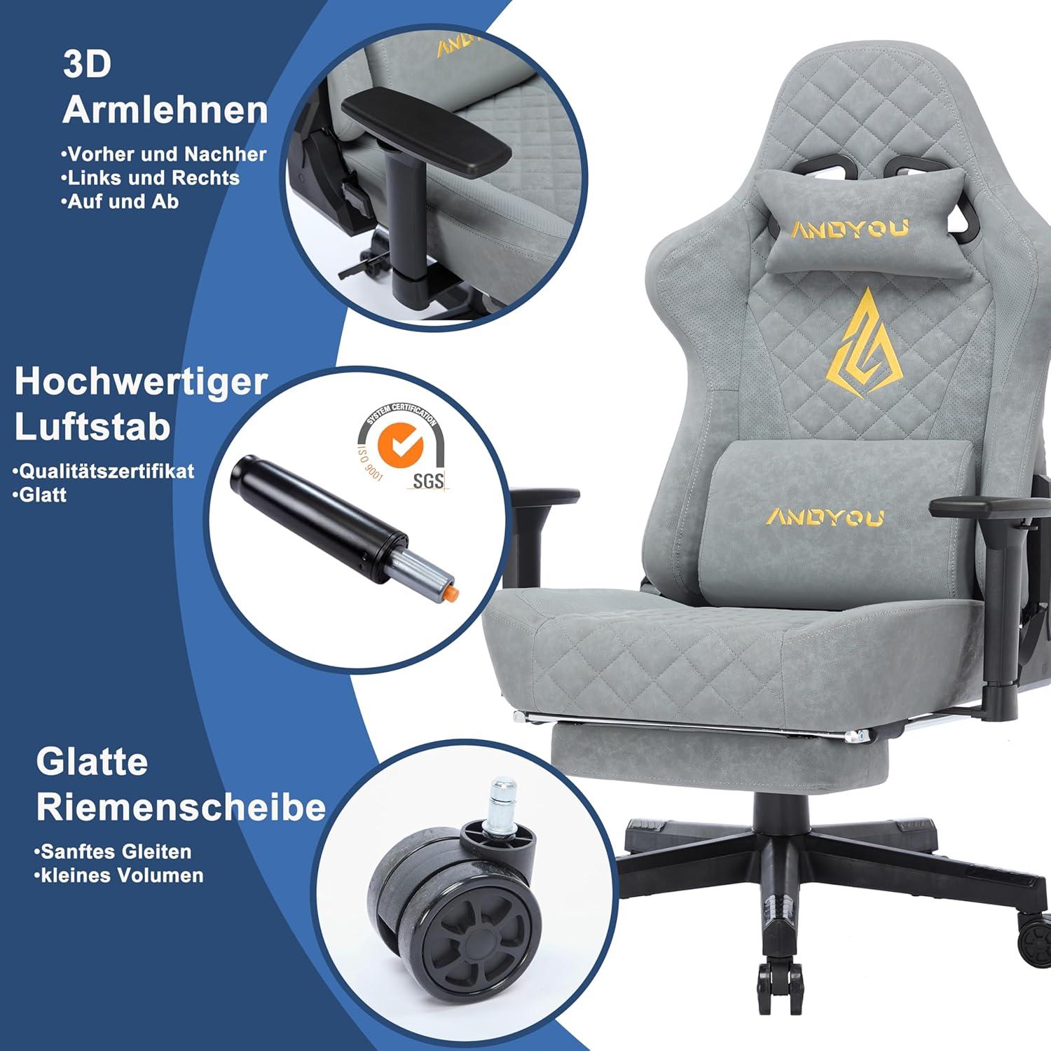 Gaming Stuhl Racing Gamer Sessel Ergonomischer Chair Vintage-PU-Leder