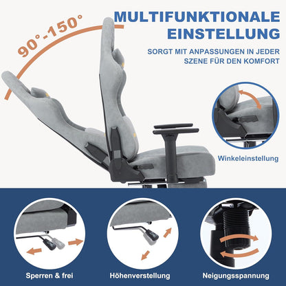 Andyou Gaming Stuhl Racing Gamer Sessel mit Verstellbaren Lendenkissen Grau