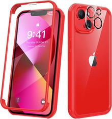 Kmofizle 360 Grad iPhone 13 Hülle Schutzfolie Kameraschutz Rot