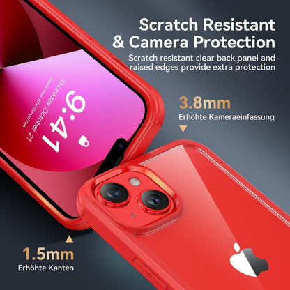 Kmofizle 360 Grad iPhone 13 Hülle mit Glas Schutzfolie - Stoßfest Fullbody Rot
