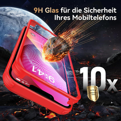 360 Grad iPhone 13 Hülle mit Glas Schutzfolie Kameraschutz Stoßfest - Rot
