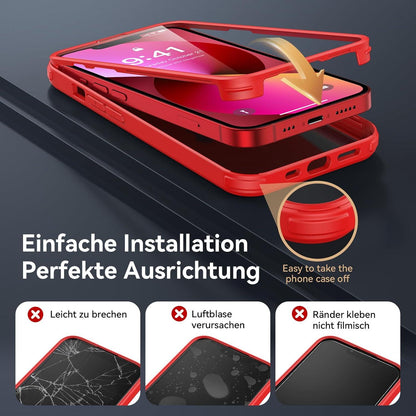 360 Grad iPhone 13 Hülle mit Glas Schutzfolie Kameraschutz Stoßfest - Rot