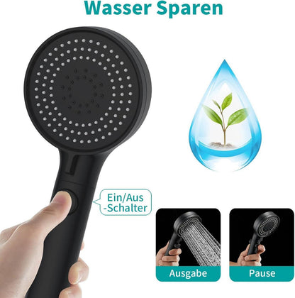 Schwarzer Duschkopf Handbrause 3 Strahlarten Duschschlauch wassersparend Hochdruck Wasserstopp