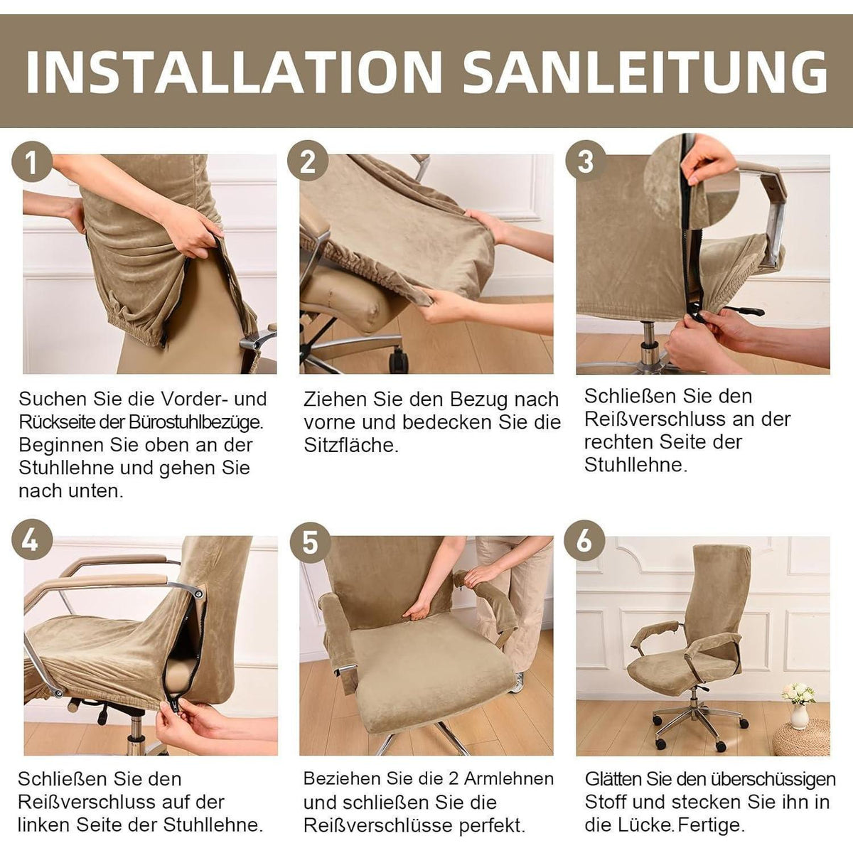 Samt Stuhlbezug mit Armlehnen – Stretch Housse für Bürostuhl