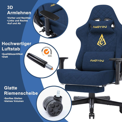 Ergonomischer Gaming Stuhl Racing Gamer Sessel Bürostuhl Blau