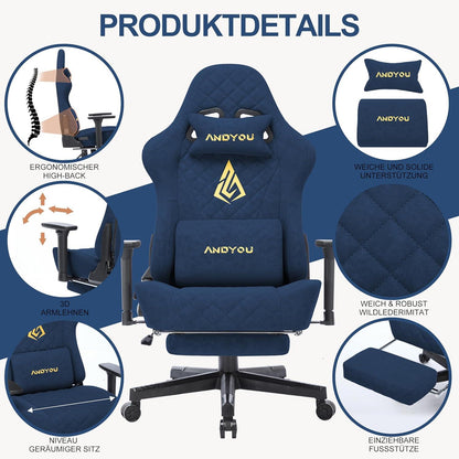 Gaming Stuhl Racing Gamer Sessel ergonomisch verstellbar blau
