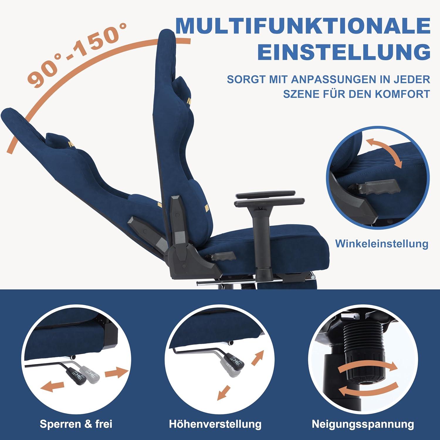 Ergonomischer Gaming Stuhl Racing Gamer Sessel Bürostuhl Blau