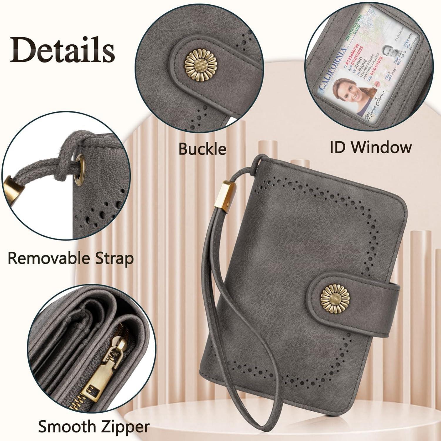 TEUEN Große Damen Geldbörse Vintage Leder RFID Schutz Grau