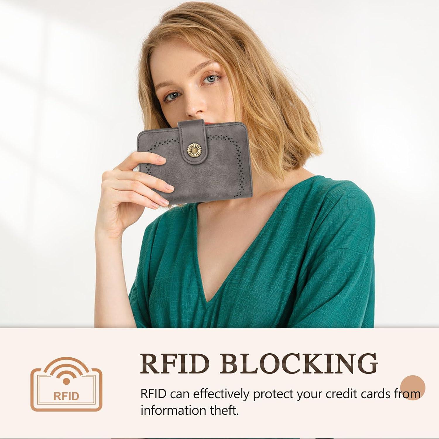 Geldbeutel Damen Große Kapazität Vintage PU Leder RFID Grau