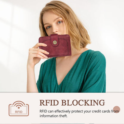 Geldbörse Damen Vintage PU Leder Groß RFID Schutz Rubinrot