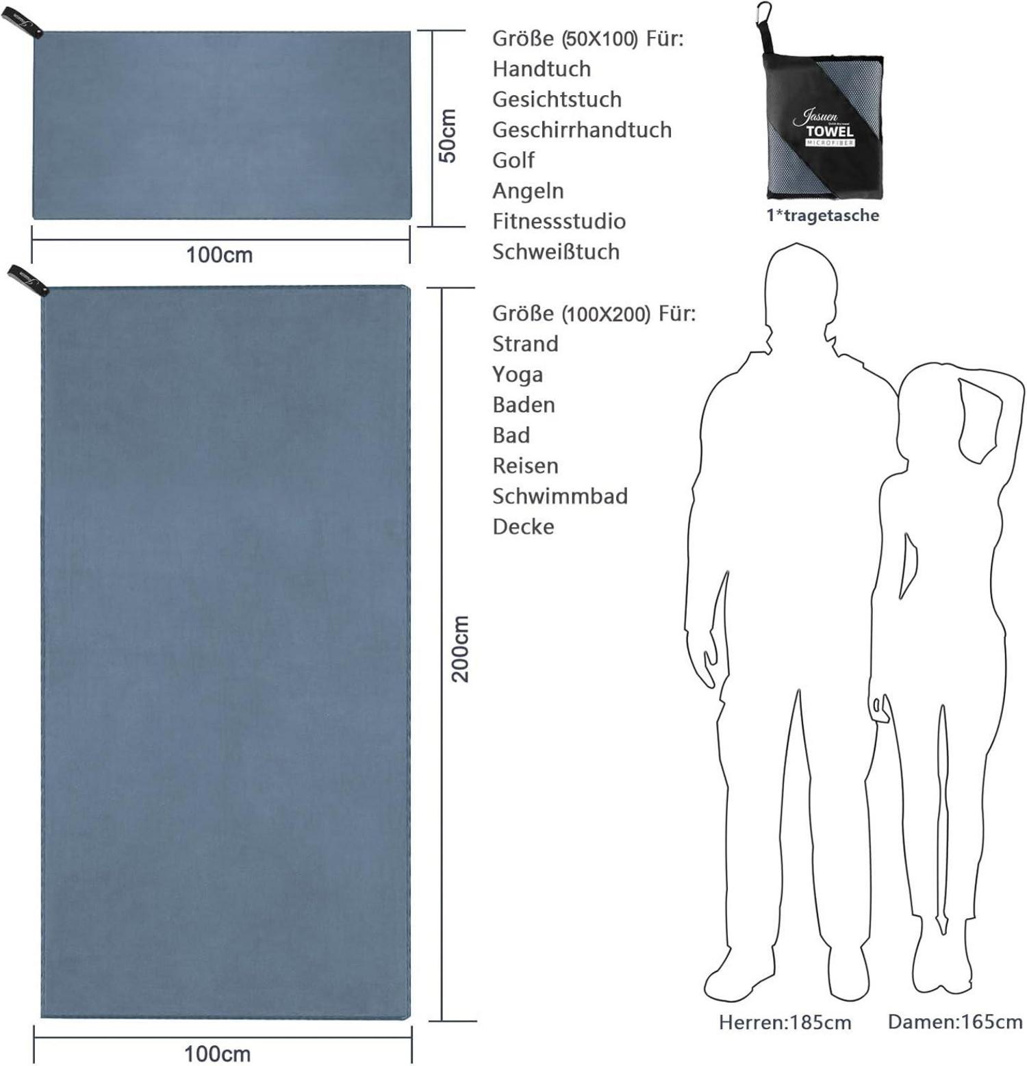 Mikrofaser Handtuch Set Dunkelgrau 2 Stück 200x100cm+100x50cm