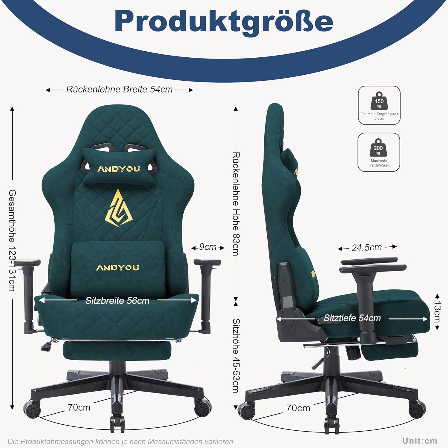 Gaming Stuhl Racing Gamer Sessel ergonomisch verstellbar Grün