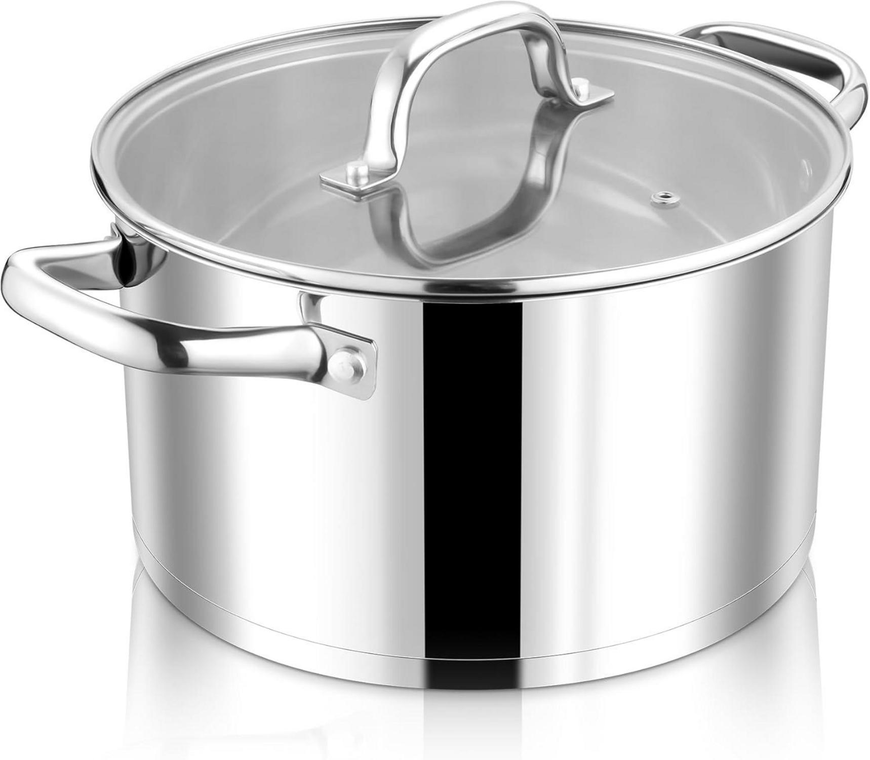 Kochtopf Edelstahl 27,5cm mit Glasdeckel 7,6L Induktion