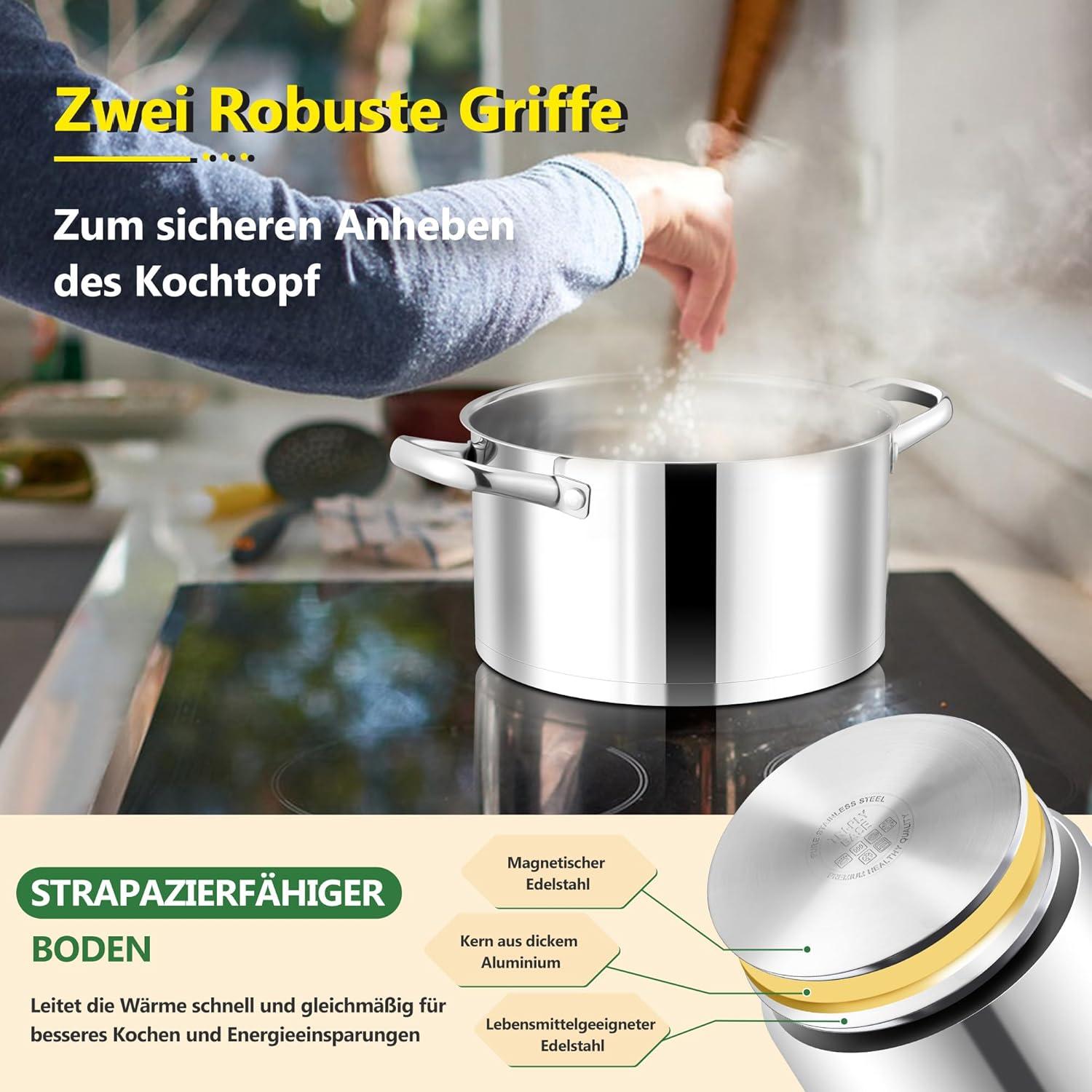 Joyfair Kochtopf 27,5cm Edelstahl Suppentopf 7,6L für alle Herde