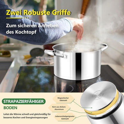 Joyfair Kochtopf 27,5cm Edelstahl Suppentopf 7,6L für alle Herde