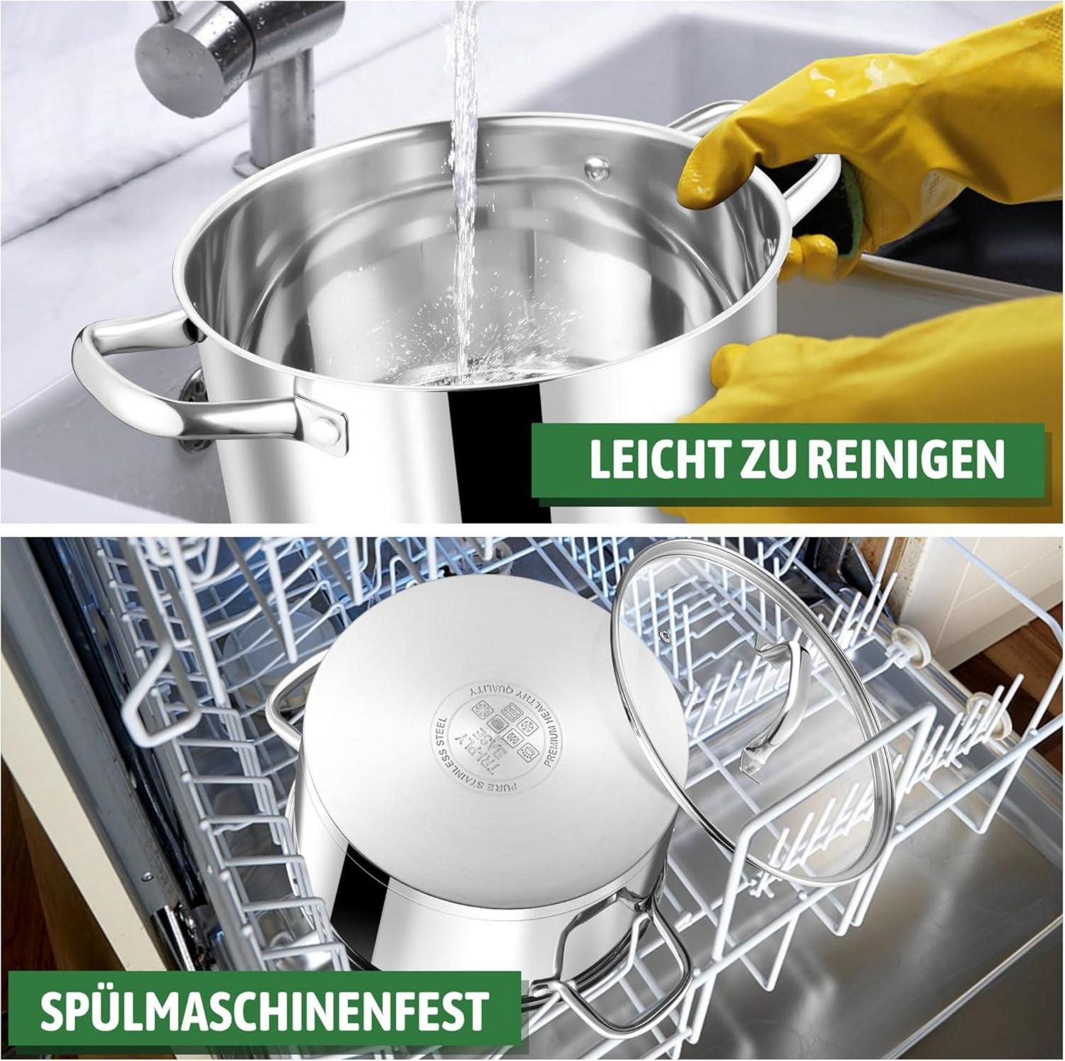 Kochtopf Edelstahl 27,5cm Suppentopf 7,6L mit Glasdeckel Induktion