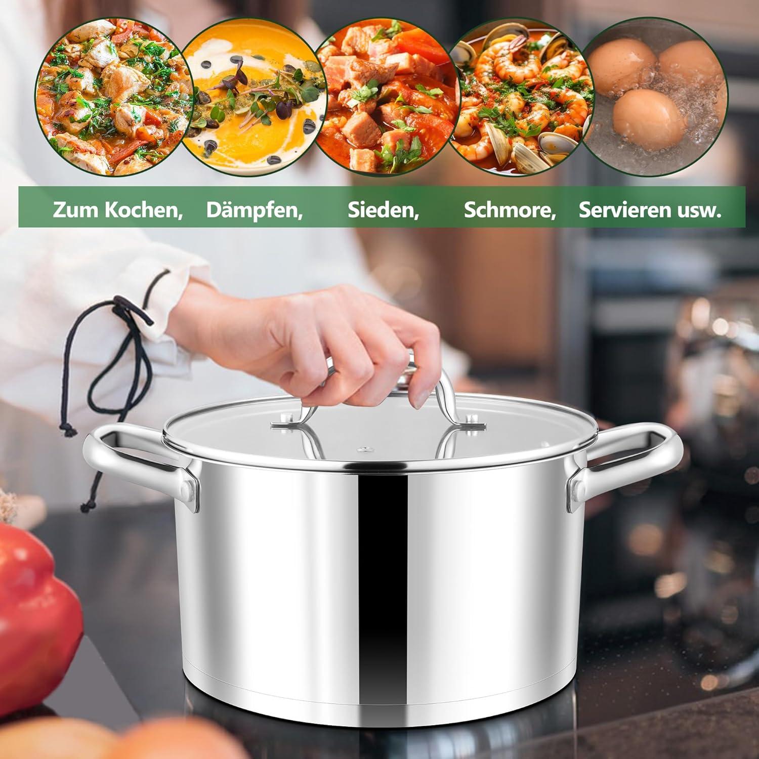 Joyfair Kochtopf 27,5cm Edelstahl Suppentopf 7,6L für alle Herde