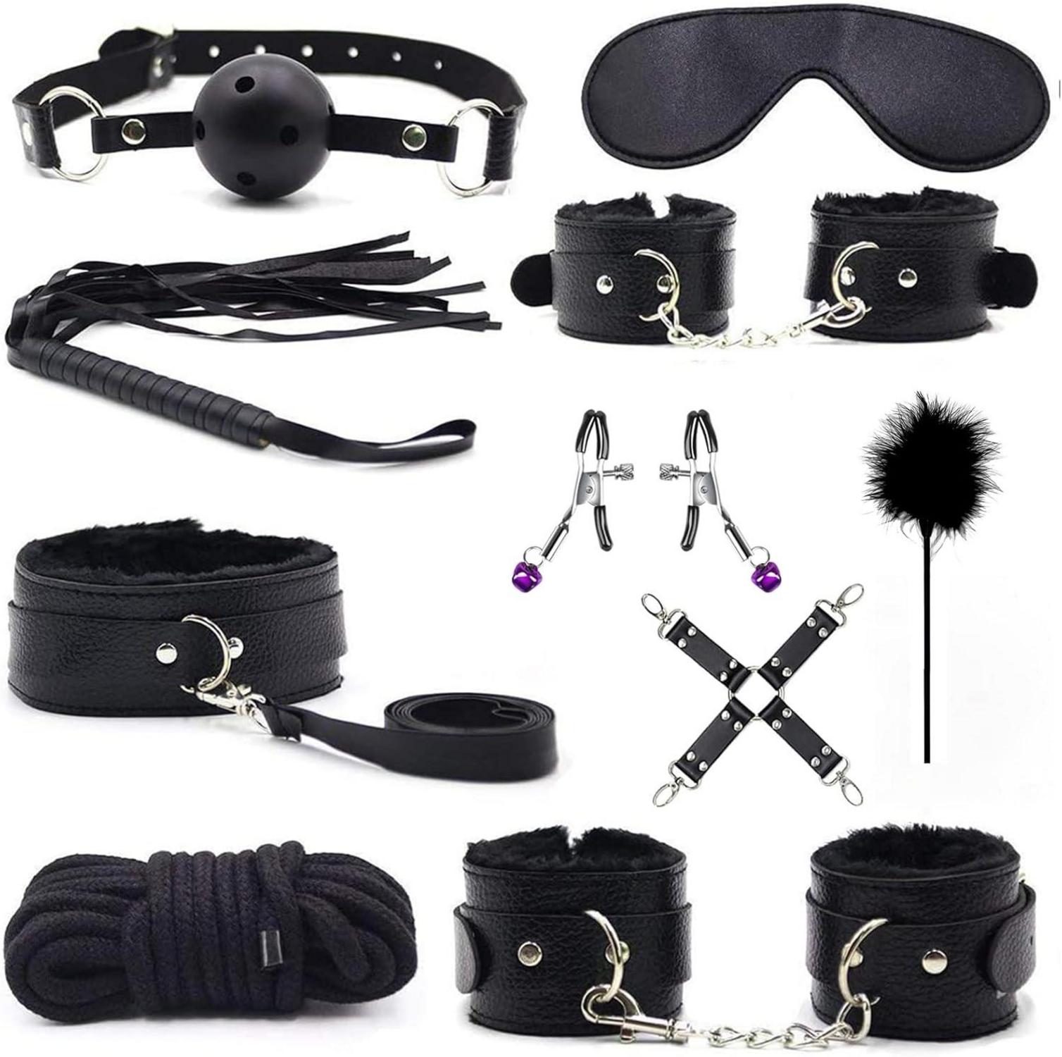 Bondage-Set BDSM 10-teilig Federpeitsche Augenmaske Handschellen