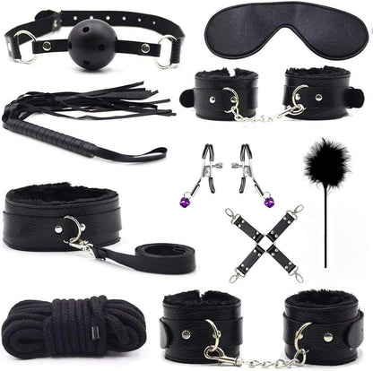 Bondage-Set BDSM 10-teilig Federpeitsche Augenmaske Handschellen