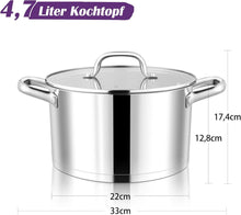 Kochtopf 22cm Edelstahl mit Glasdeckel 4,7L für alle