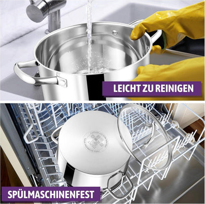 Kochtopf 22cm Edelstahl Suppentopf Glasdeckel 4,7L Induktion Herde