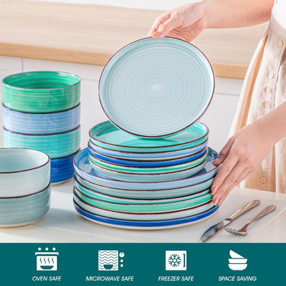 Vancasso Bonita 18tlg blau Steinzeug Tafelservice Set 6 Personen