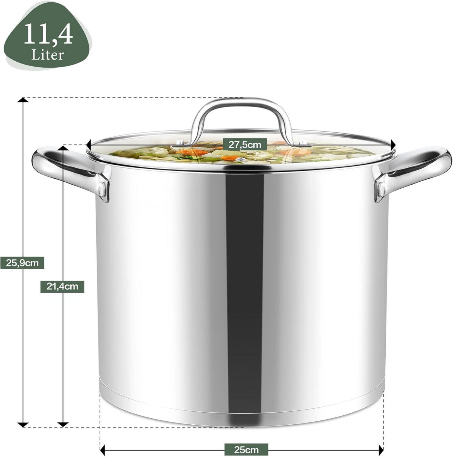 Joyfair 11,4L Edelstahl Kochtopf mit Glasdeckel Induktion