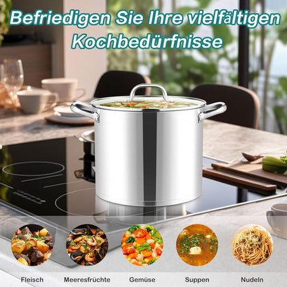 Kochtopf 11,4L Edelstahl Glasdeckel 3 Lagen Boden - Spülmaschinenfest