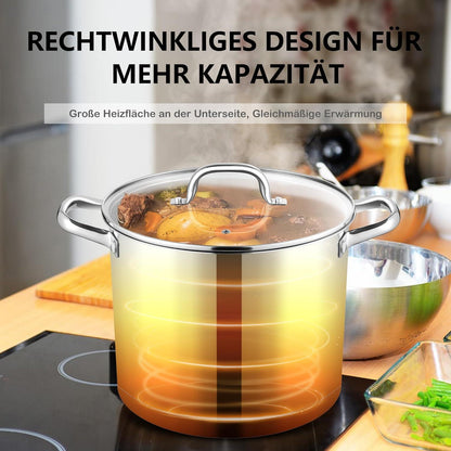 Kochtopf Edelstahl 11,4l Glasdeckel Induktion Suppentopf Herde