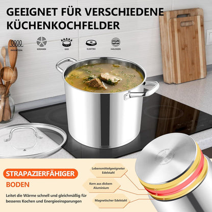 Edelstahl Kochtopf 9,5L Induktion Glasdeckel Suppentopf Joyfair