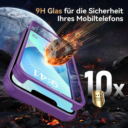 iPhone 13 Hülle 360 Grad Glas Schutzfolie Kameraschutz Stoßfest Lila