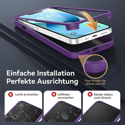 iPhone 13 Hülle 360 Grad Glas Schutzfolie Kameraschutz Stoßfest Lila
