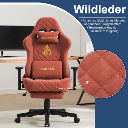 Andyou Gaming Stuhl Racing Chair mit Verstellbarer Fußstütze und Massagefunktion